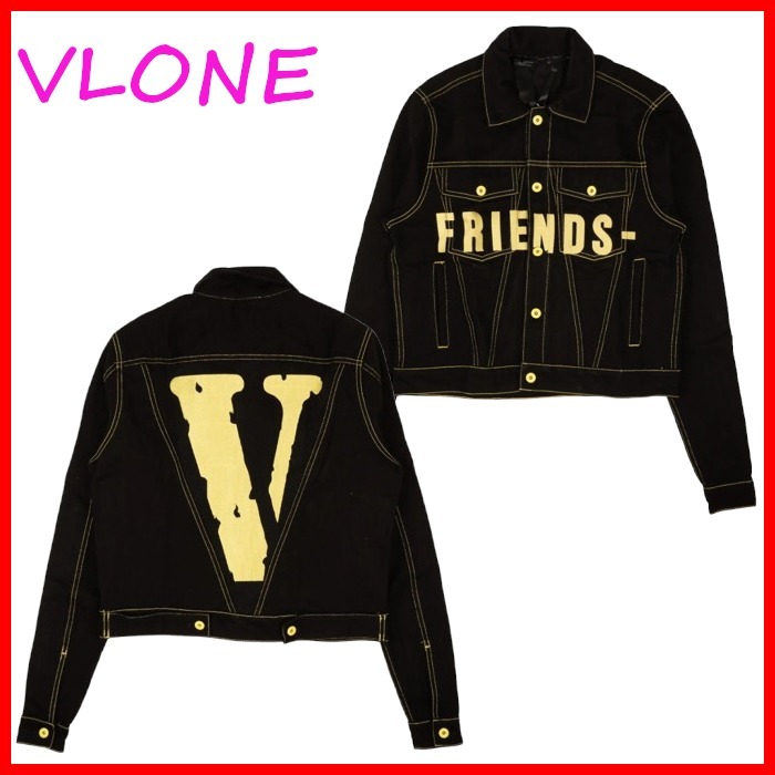 VLONE ロゴ Friends プリント 長袖 デニムジャケット ブラック