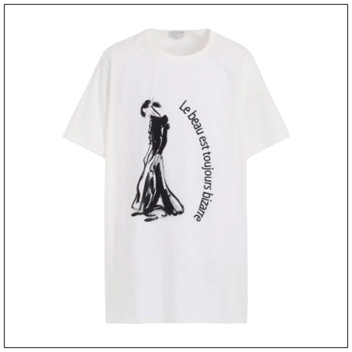 【yohji yamamoto】SINGLE JERSEY PRINT HALF SLEEVE D/WHITE