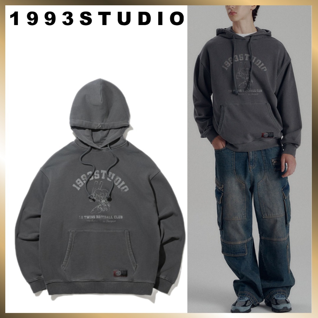 ◇1993studio◇ LG Twins Twins Graphic Pigment Hood Charcoal