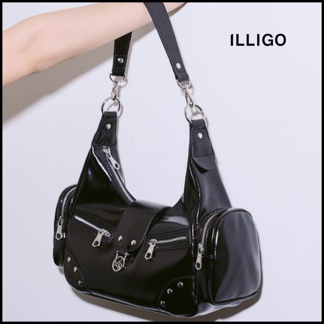 [ILLIGO] LUBY STUD SHOULDER BAG BK / 追跡可