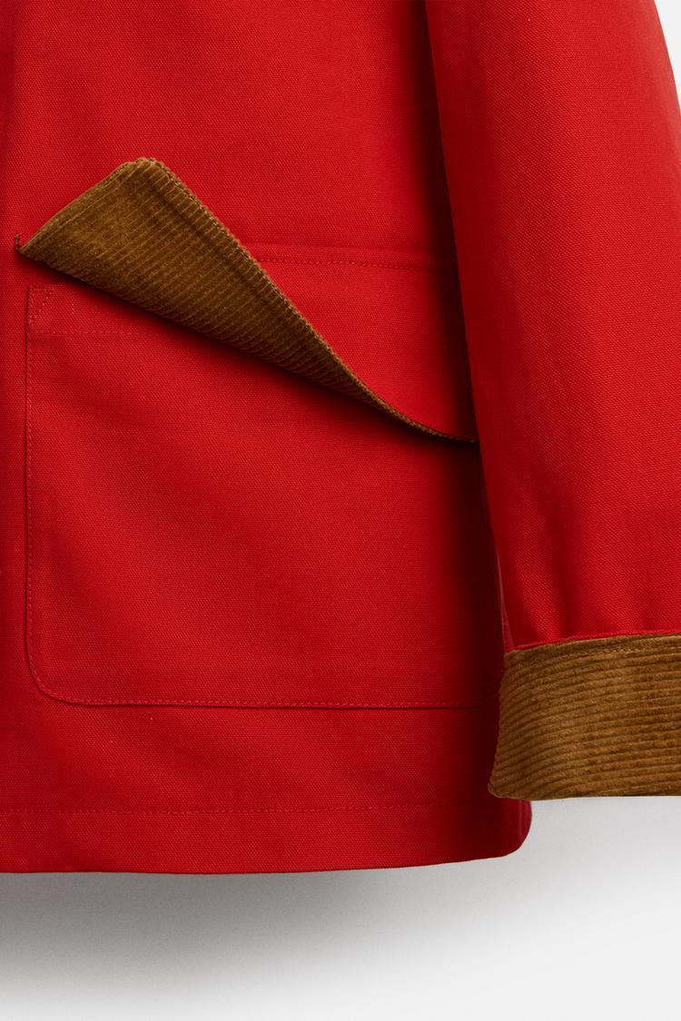 【ZARA】コントラストネック ジャケット 4287/027/600 ZARA】コントラストネック ジャケット レッド | 4287/027/600