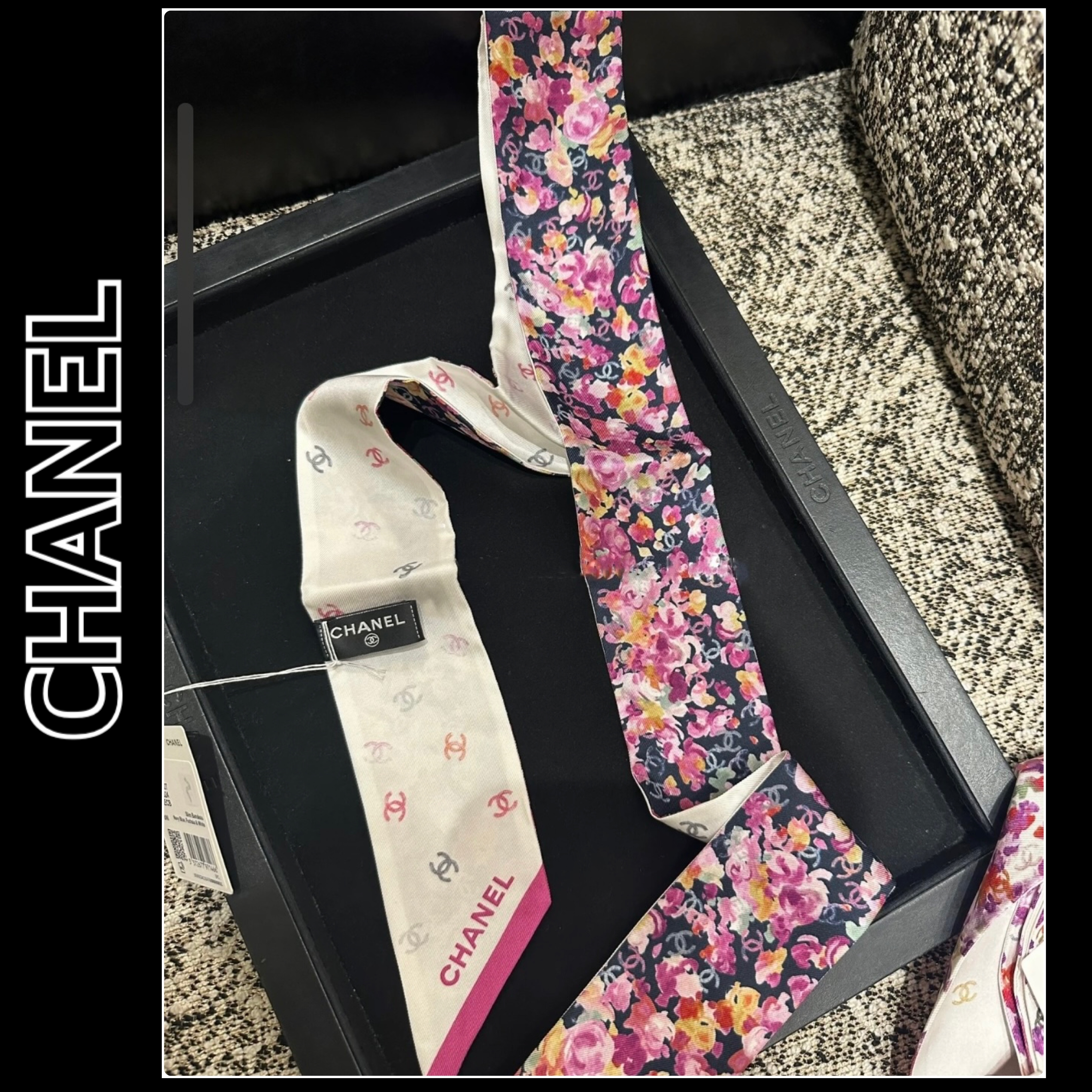 エレガント【CHANEL】25P カラフルCCロゴ×花柄 ツイリー
