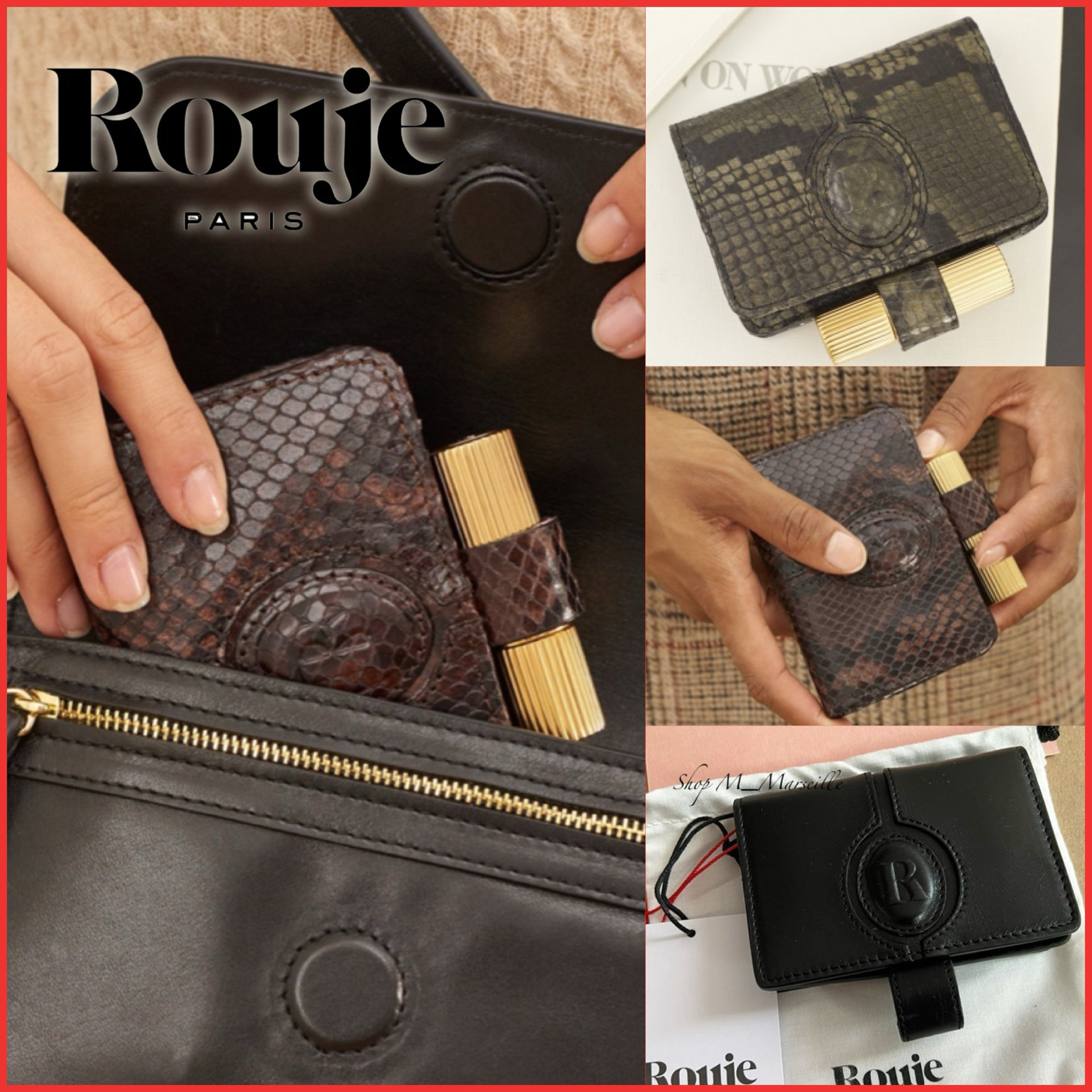 関税込★Rouje★レトロ可愛 本革 コンパクト レザー ウォレット