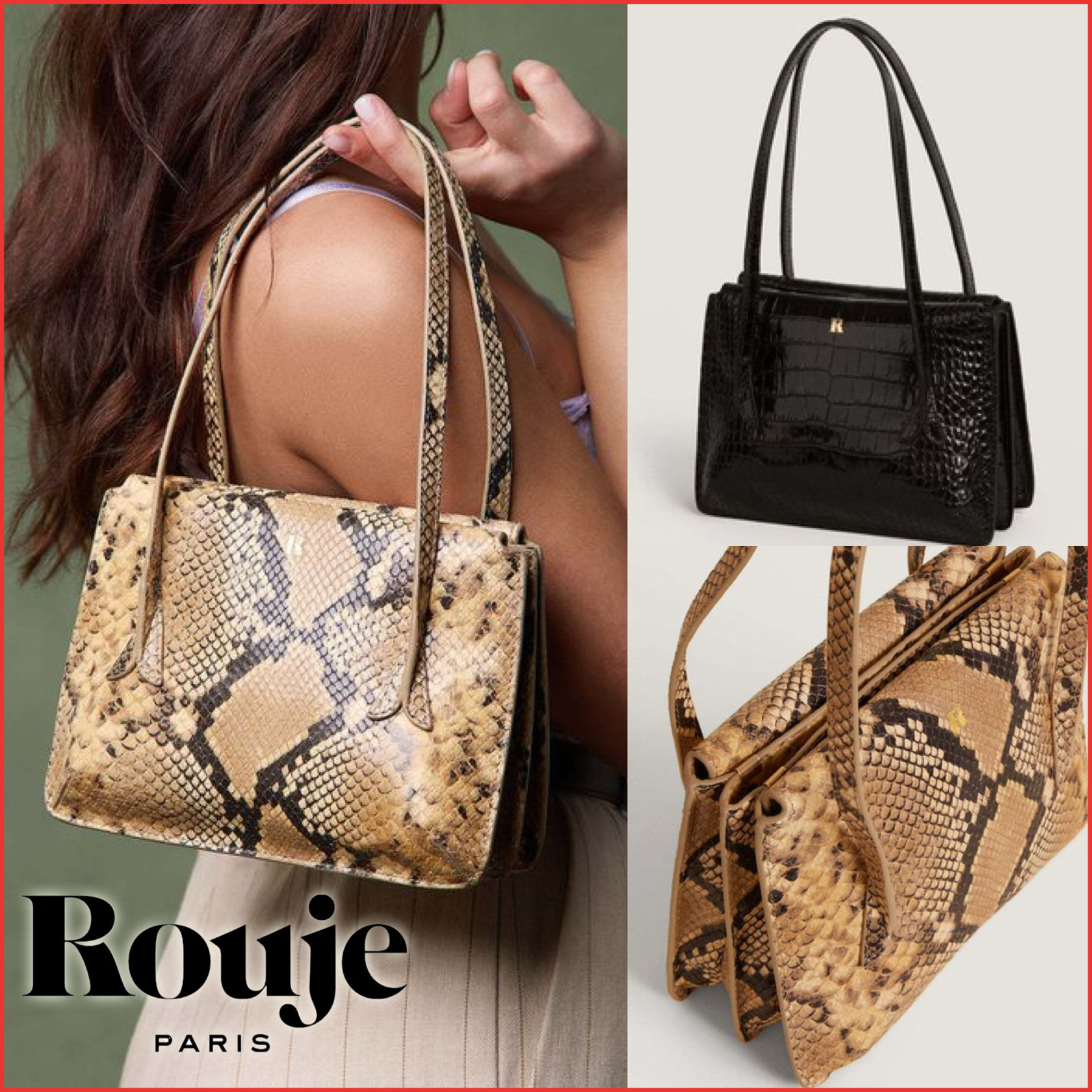 ルージュ Rouje★本革 レトロ可愛い 型押し レザー ハンドバッグ