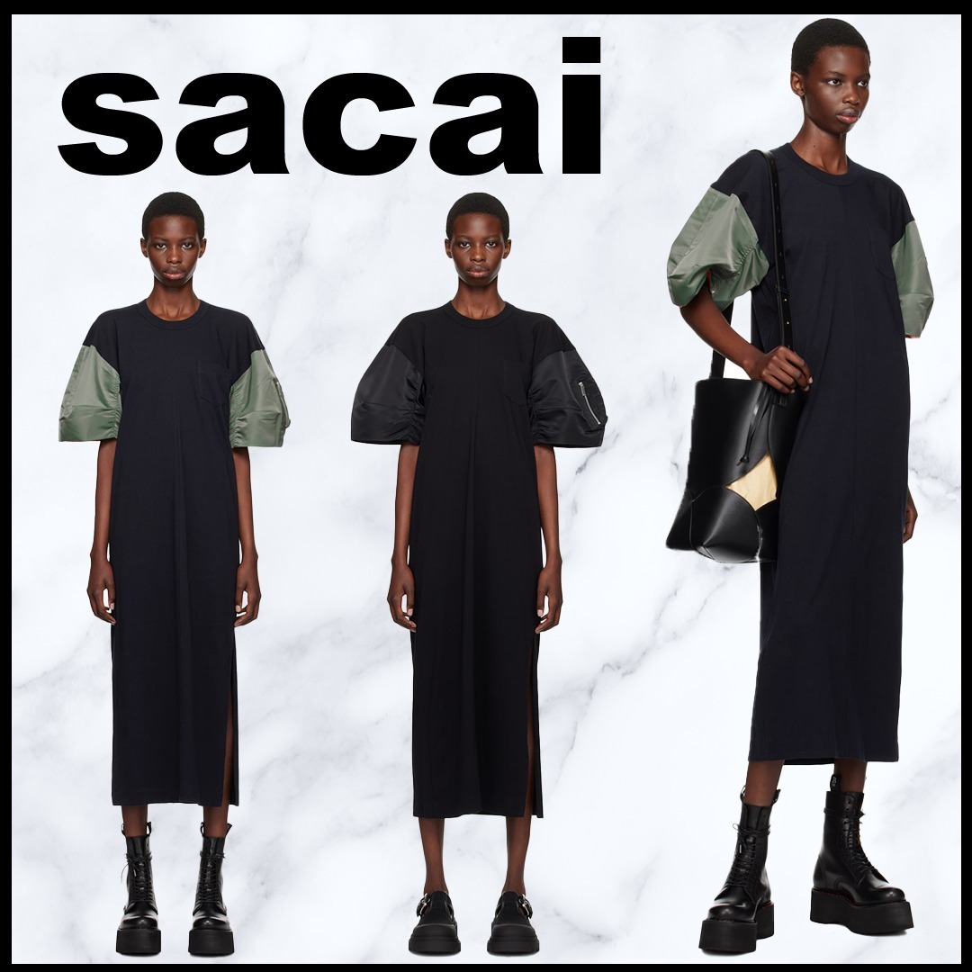 【送料関税込】sacai★ナイロンパフスリーブ Tシャツ ワンピース