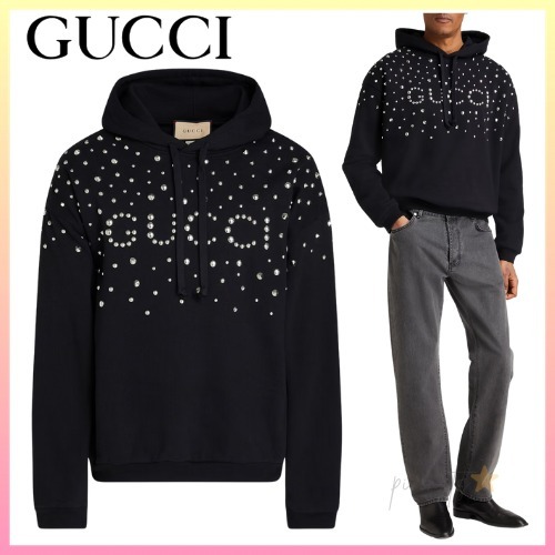 関送込【GUCCI】スタッズ ロゴ フーディ パーカー