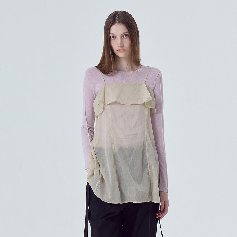 ワンピース ETMON Sheer Frill Slip Mini Dress, Light Yellow