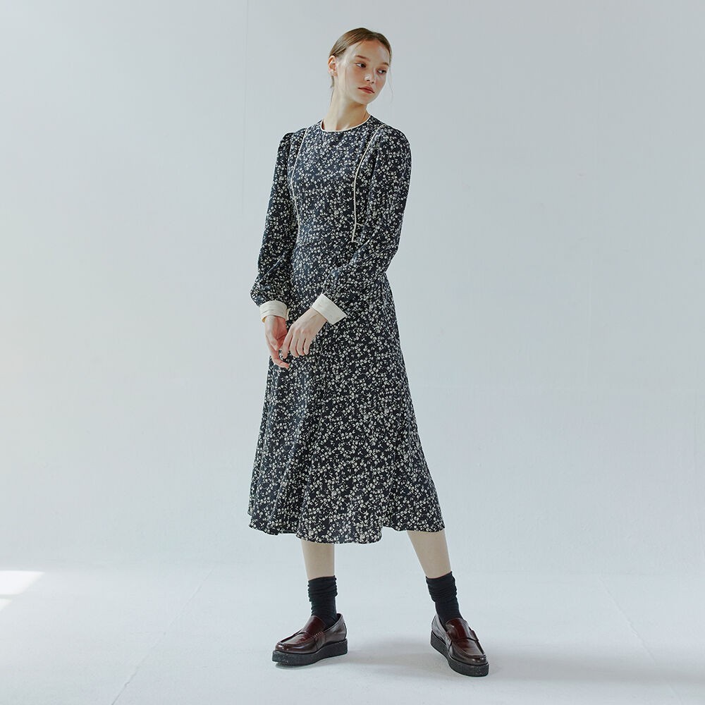 ワンピース ETMON Combination Color Piping Dress, Black