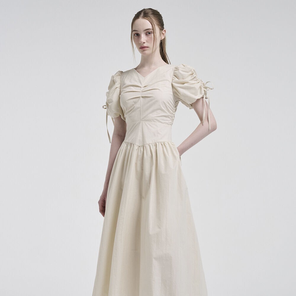 ワンピース ETMON Front Tuck Shirring Dress, Light Beige