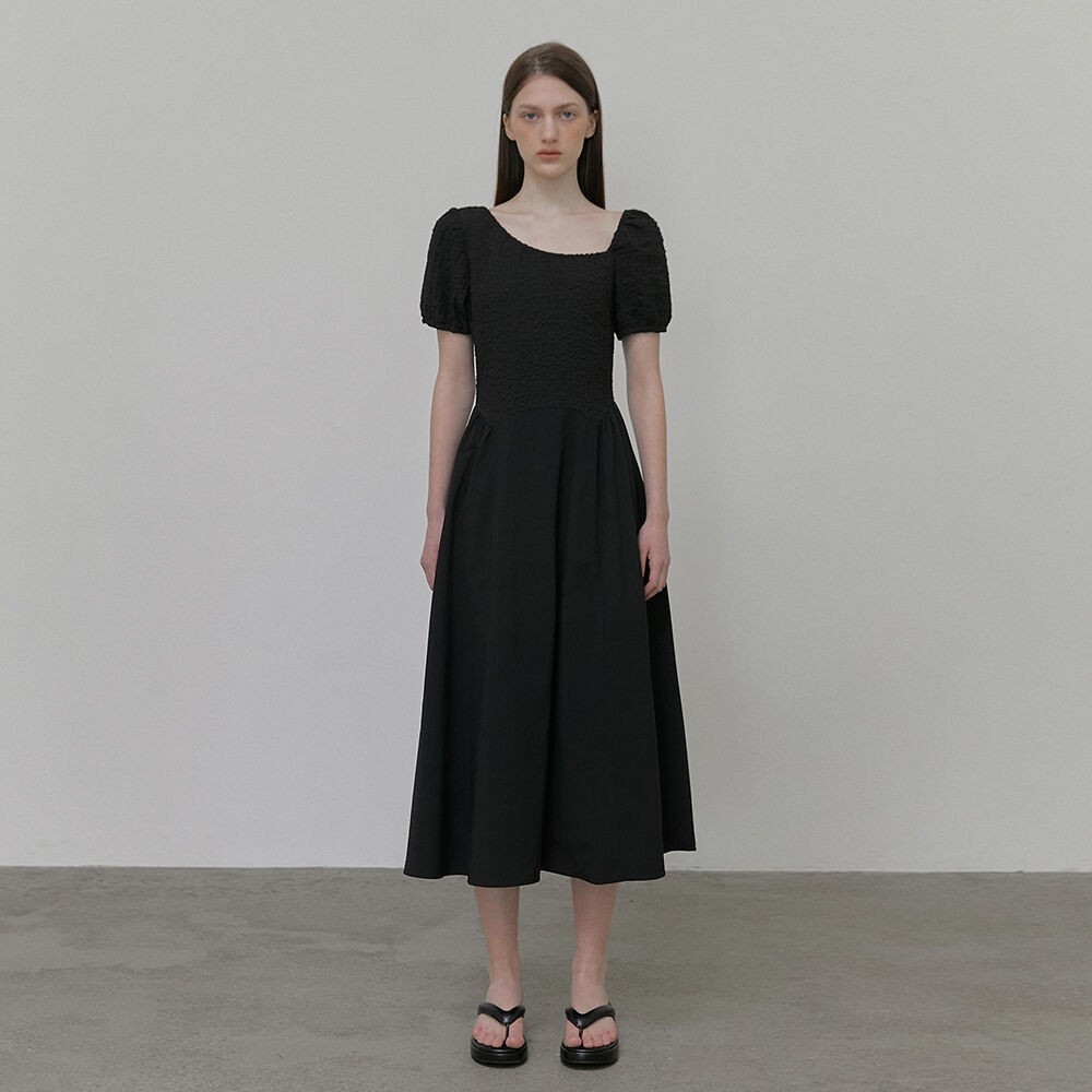ワンピース ETMON Texture Shirring Dress, Black