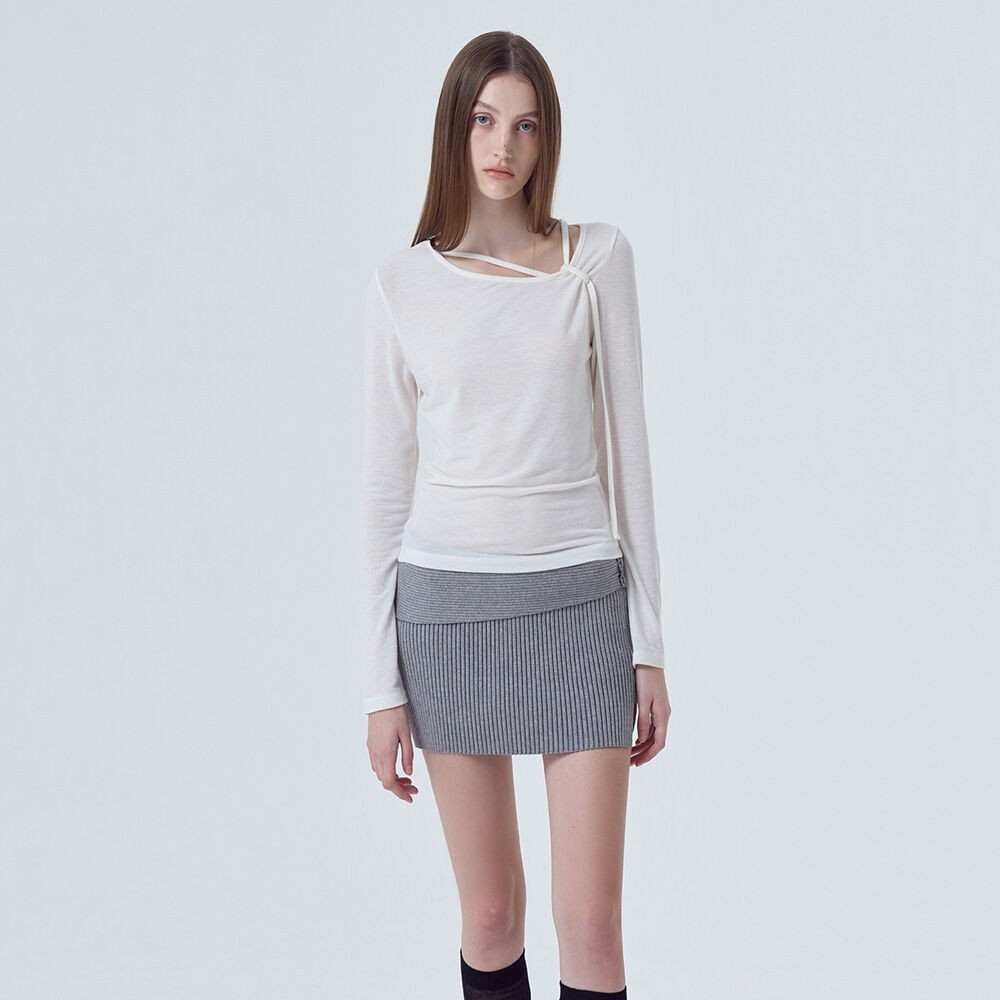 Tシャツ・カットソー ETMON Strap Shirring TShirt, Ivory