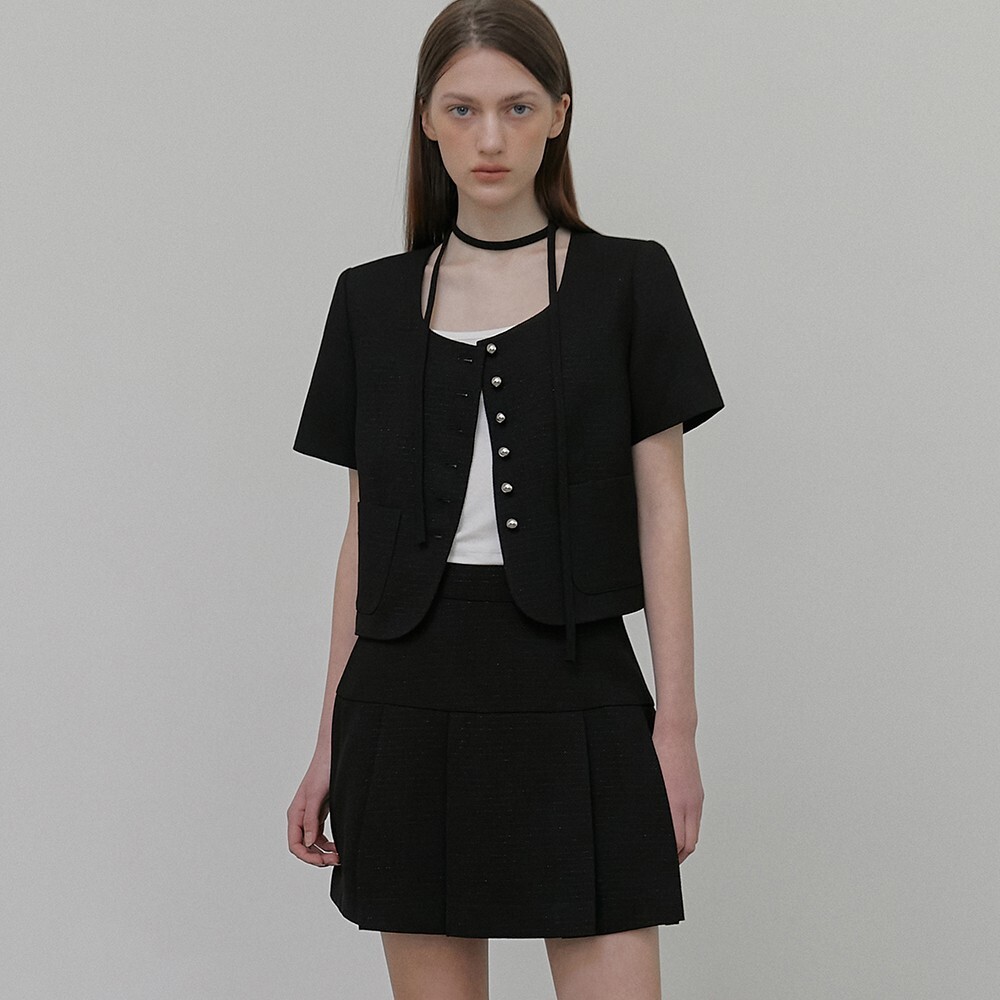 ジャケット ETMON Button Strap Tweed Jacket, Black