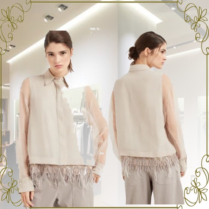 【★エレガント★】Brunello Cucinelli ☆ オーバーシャツ レディース 向け ホワイト オーガンザシャツ | Brunello Cucinelli