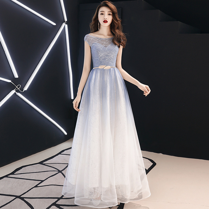 パーティードレス ロング丈 エレガント 結婚式 ネイビー 韓国