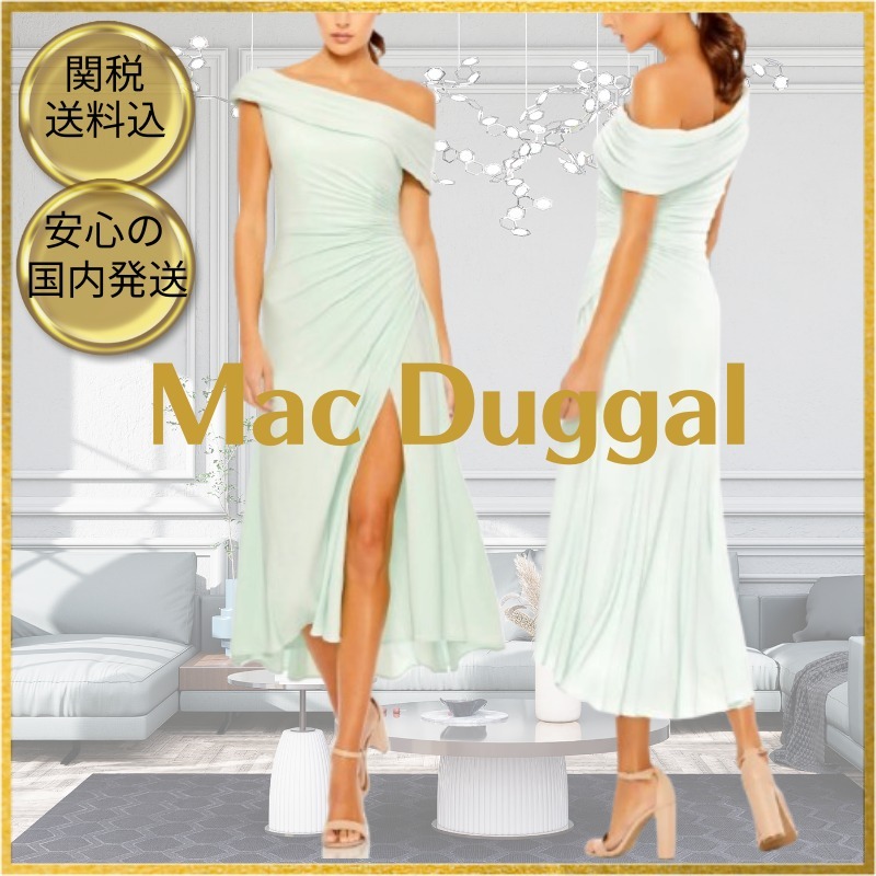 ★Mac Duggal★ MINT ワンショルダー ハイスリット ミディドレス