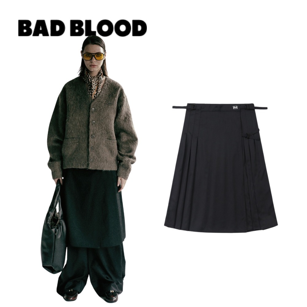 スカート BADBLOOD Pleated Twill Wrap Skirt BLACK