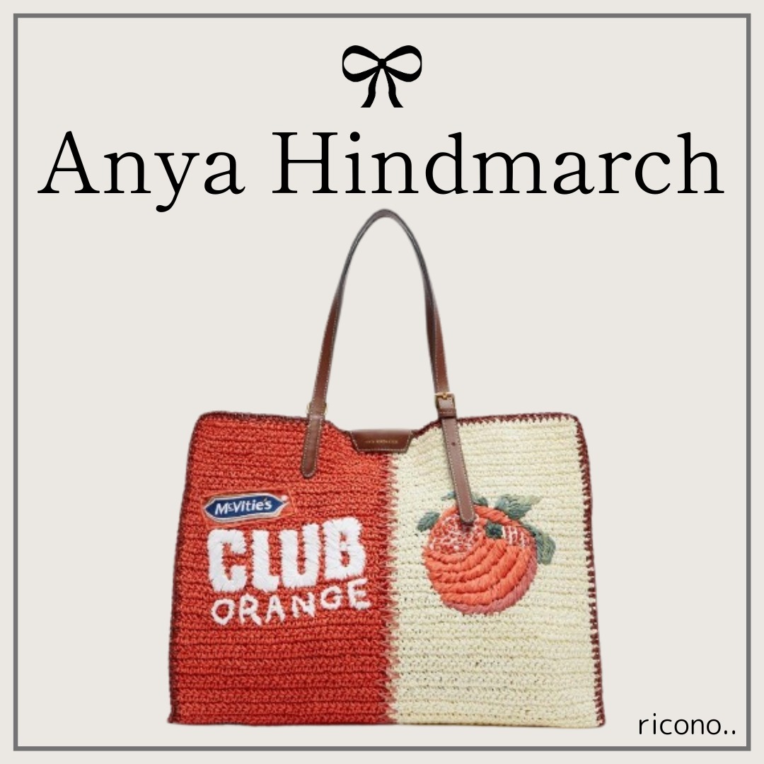 トートバッグ ANYA HINDMARCH Anya Brands Club Orange Raffia Tote Bag