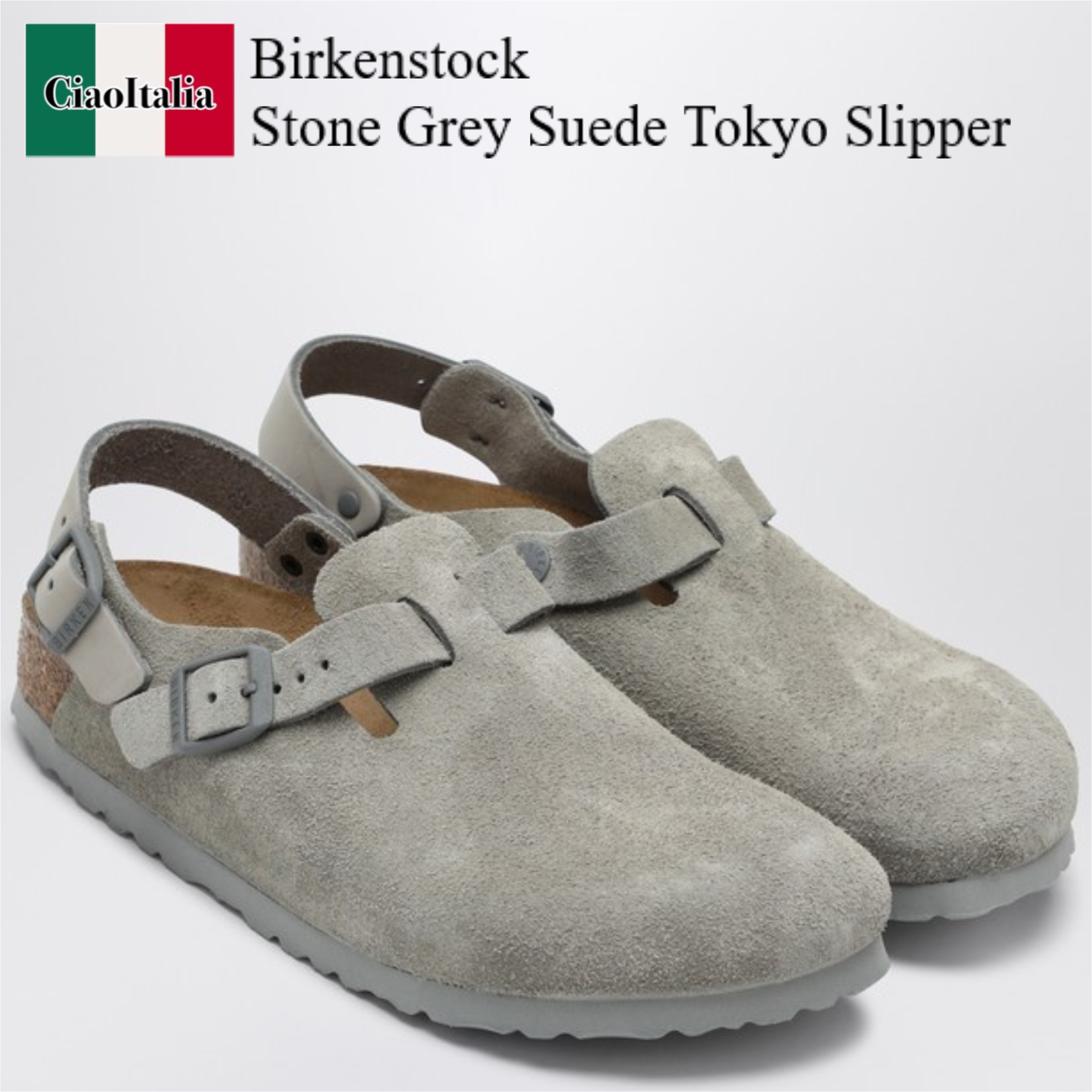 サンダル・ミュール Birkenstock Stone Grey Suede Tokyo Slipper