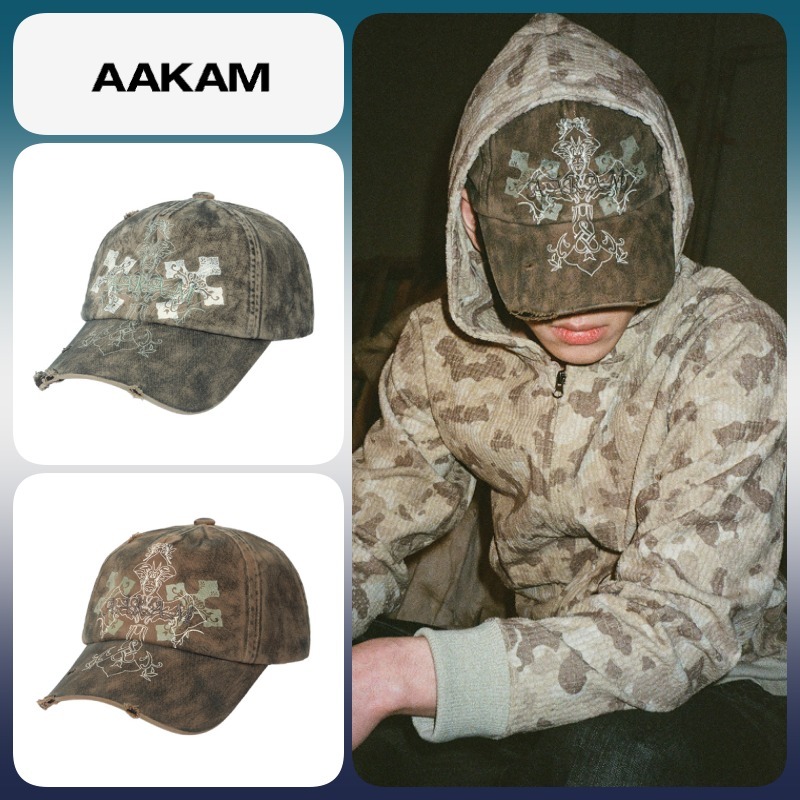 ◆25SS AAKAM CROS2 Washed Damage Ball Cap/2色◆