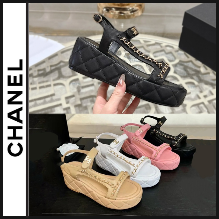 25P CHANEL チェーンがかわいい♡4色厚底サンダル
