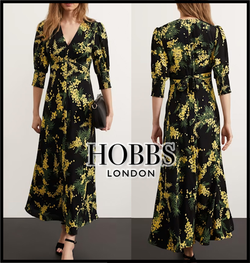 人気【Hobbs London】Lockwood 花 ミモザ Vネック タイ ドレス