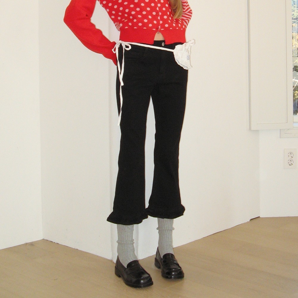 デニム・ジーパン RONRON FRILL CAPRI PANTS BLACK