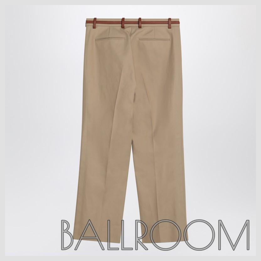 パンツ GUCCI BEIGE DRILL COTTON PANTS WITH BIT DETAIL