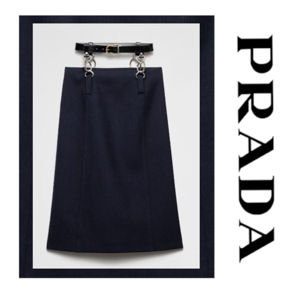注目の新作♪【PRADA】ベルト付き杢柄スカート