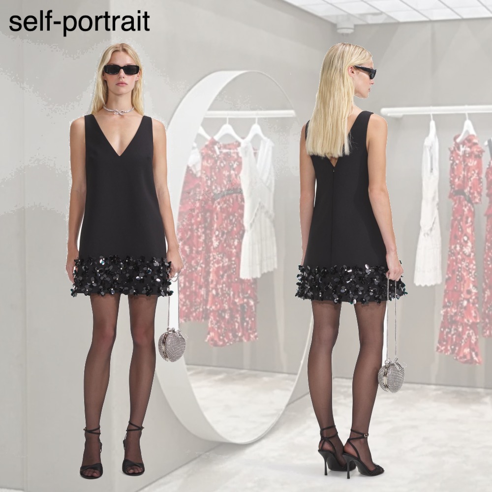 【希少】SELF PORTRAIT ブラック 3D スパンコール ミニドレス