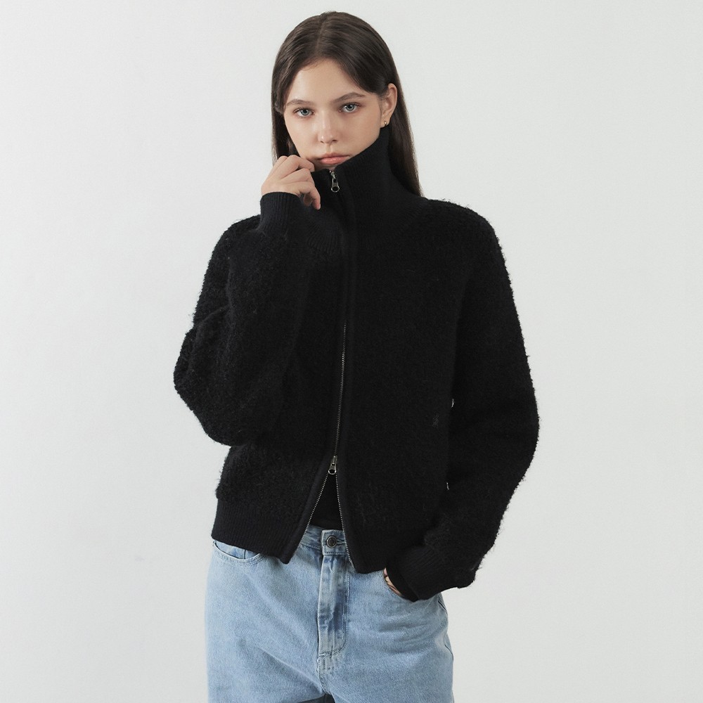 ジャケット citybreeze Bookle color combination knit zip-up jumper_BLACK