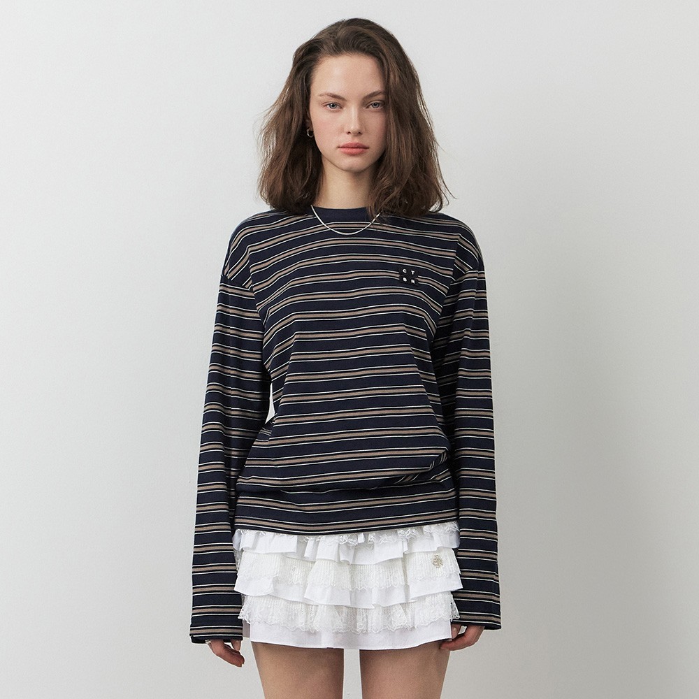 Tシャツ・カットソー citybreeze Multi-stripe long sleeve t-shirt_NAVY