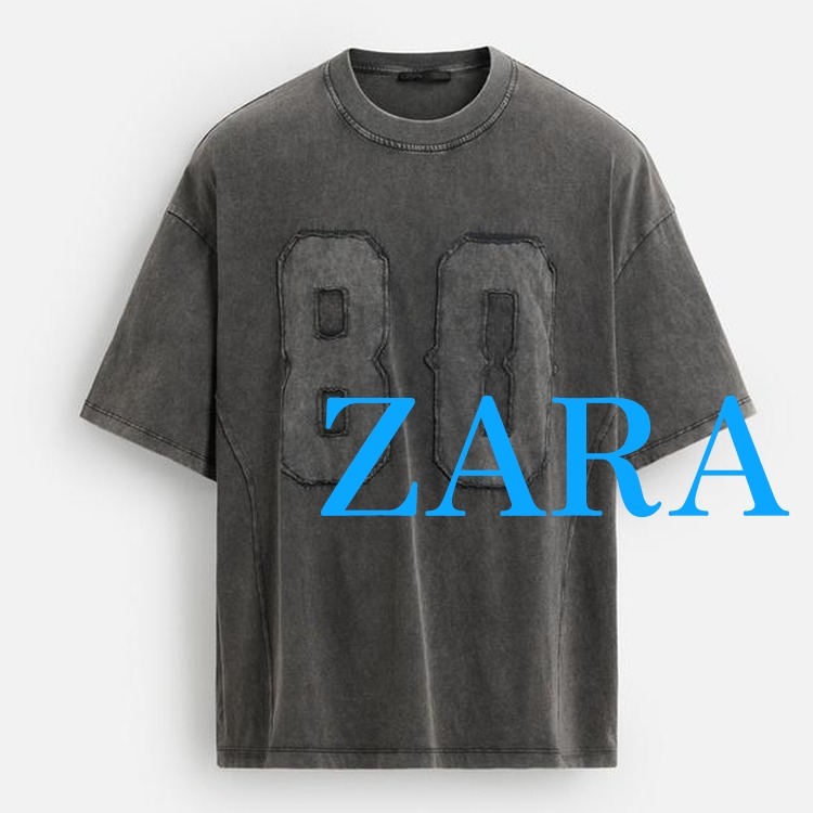 【ZARA】ウォッシュ加工パッチ付きTシャツ 0962/438/898