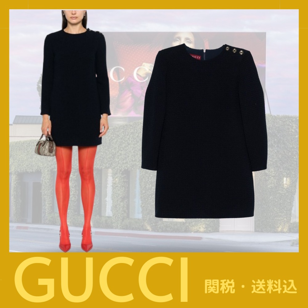 新作☆【GUCCI】ブークレ ウール ドレス（ネイビー）