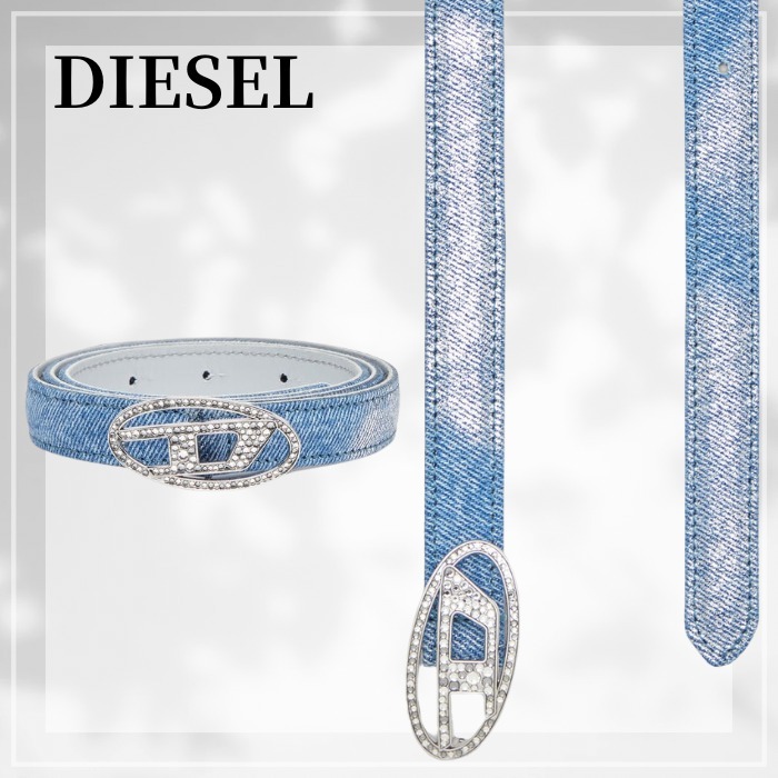 DIESEL b-1dr strass Dロゴ デニム ラインストーン ベルト