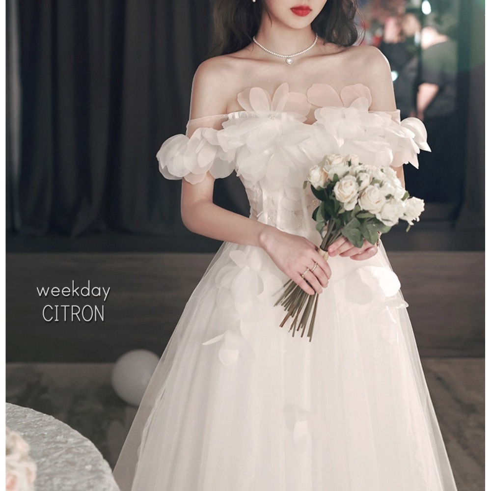 パーティードレス オフショルダー シアー フリル 結婚式 cr8237
