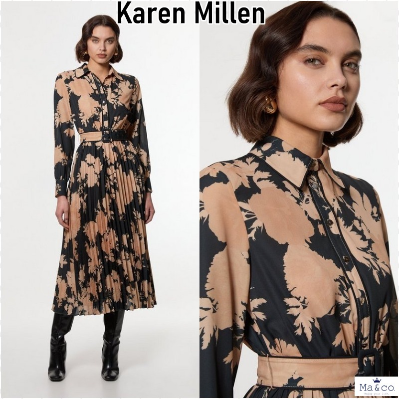 新作*Karen Millen◇花柄 プリーツ ジョーゼットドレス