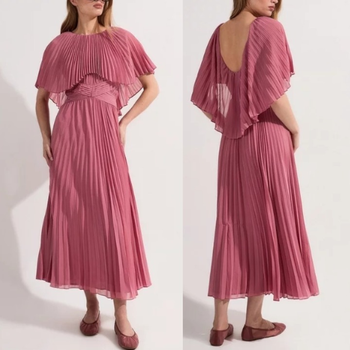 安心追跡【KAREN MILLEN】プリーツ ケープ ローバック ドレス