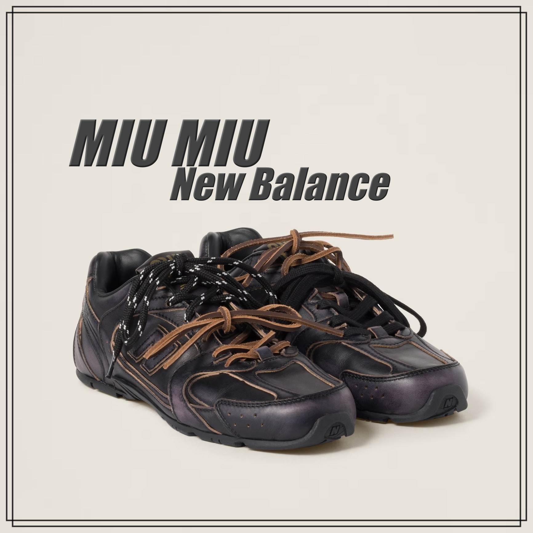【New Balance】MIU MIU ブランドコラボ レザースニーカー