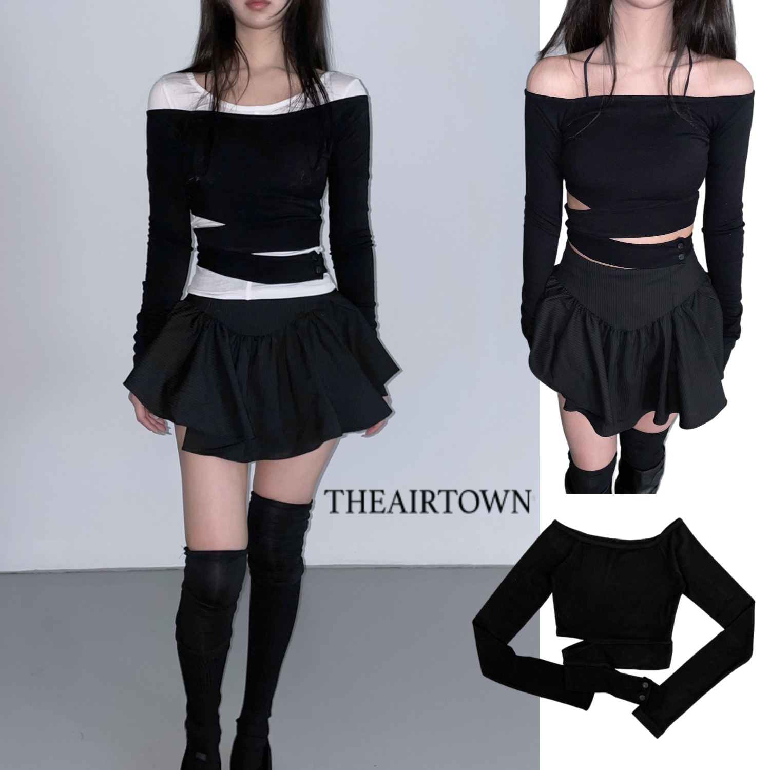 【THEAIRTOWN】ダブルボタン タイトトップス クロップ