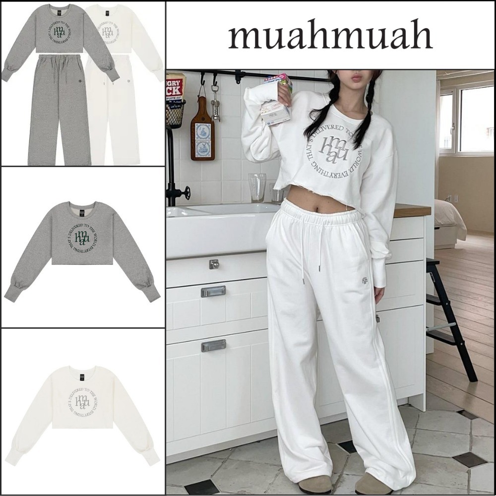 【MUAHMUAH】クロップド スウェットシャツ ワイドパンツ セット