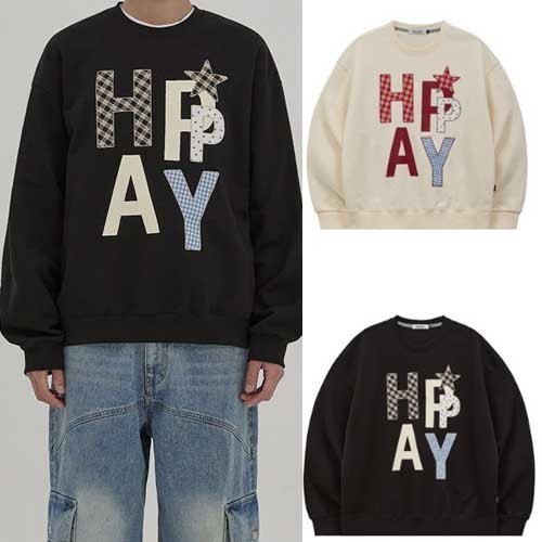 【Wai Kei】HAPPY Patchwork Sweatshirt ユニセックス R5366