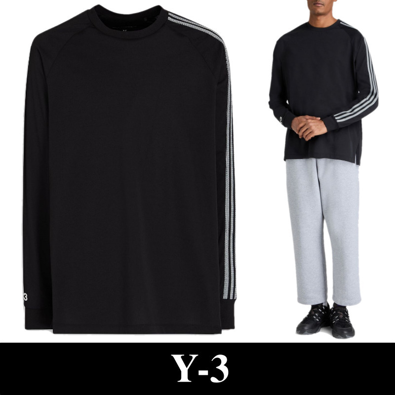 関税込【Y-3】Striped cotton-blend jersey T-shirt