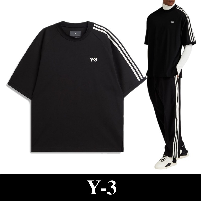 関税込【Y-3】Striped stretch cotton jersey T-shirt