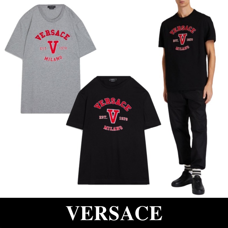 関税込【VERSACE】Embroidered cotton jersey T-shirt