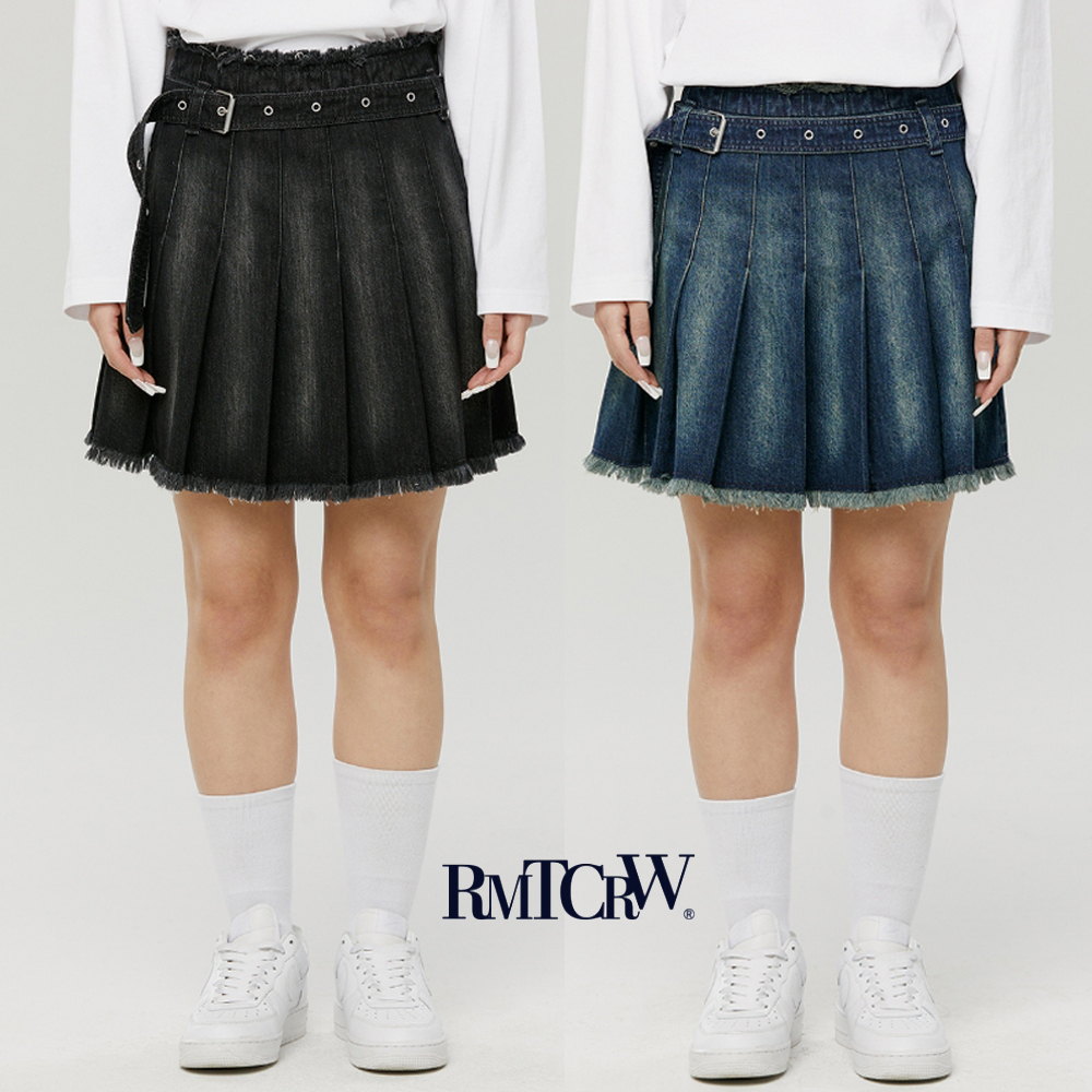 ROMANTIC CROWN★Women★ BUCKLE DENIM PLEATS SKIRT_2色