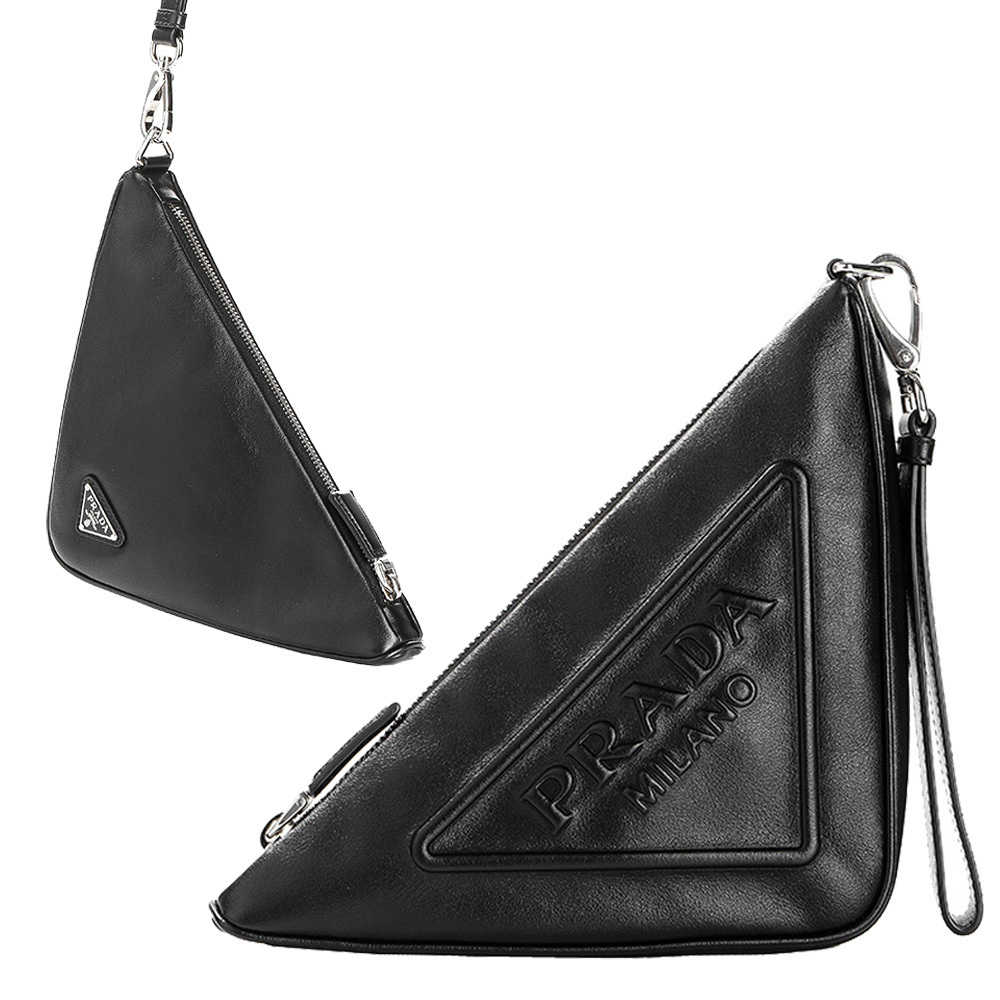 PRADA★関税込み トライアングル レザークラッチバッグ