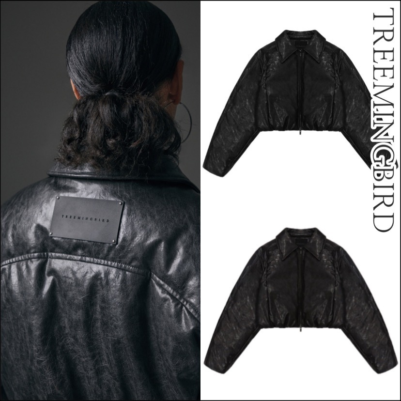 【韓国 TREEMINGBIRD】Glossy Leather Short Padding Jumper