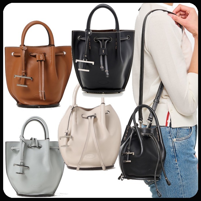 関送込 TOD'S Tタイムレス レザー バケット バッグ ミニ