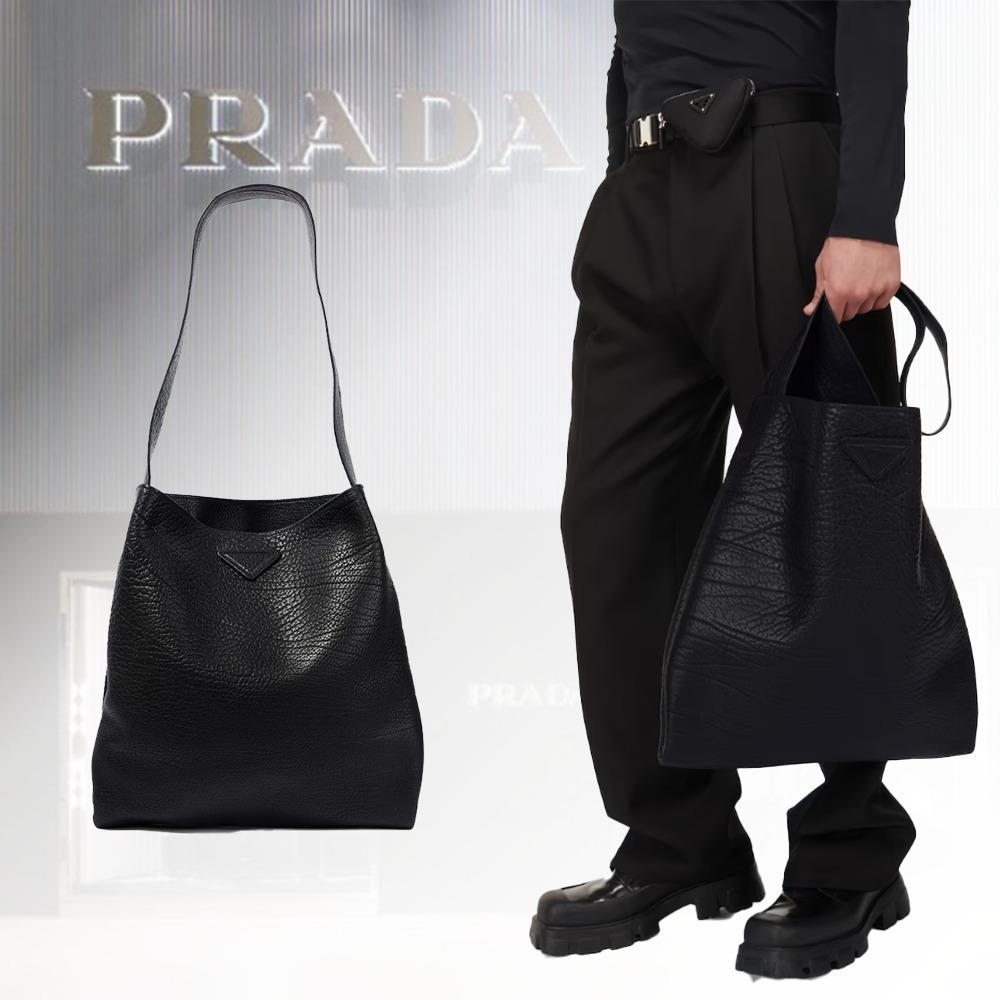 【普段使いに!】PRADA レザーショルダーバッグ ブラック