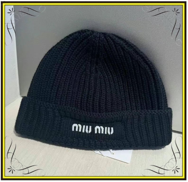 【MIUMIU】ミュウミュウ ロゴニットキャップ ビーニー ウール